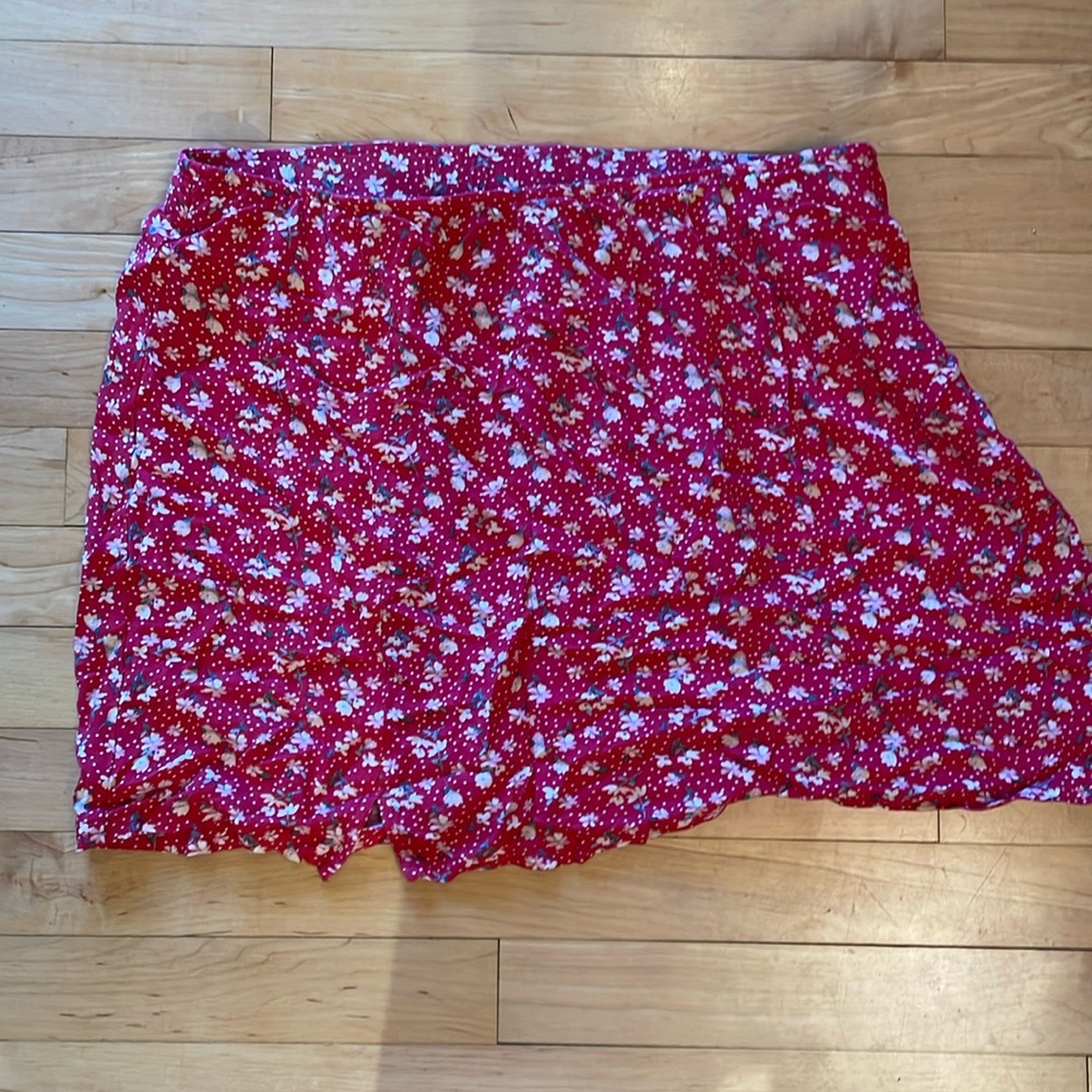 Red floral chiffon-like skirt